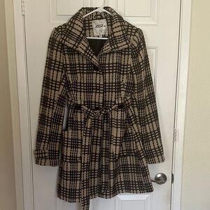Costa Blanca Tan & Black Plaid Belted Trench Coat